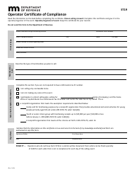 Form ST19 Operator Certificate of Compliance - Minnesota