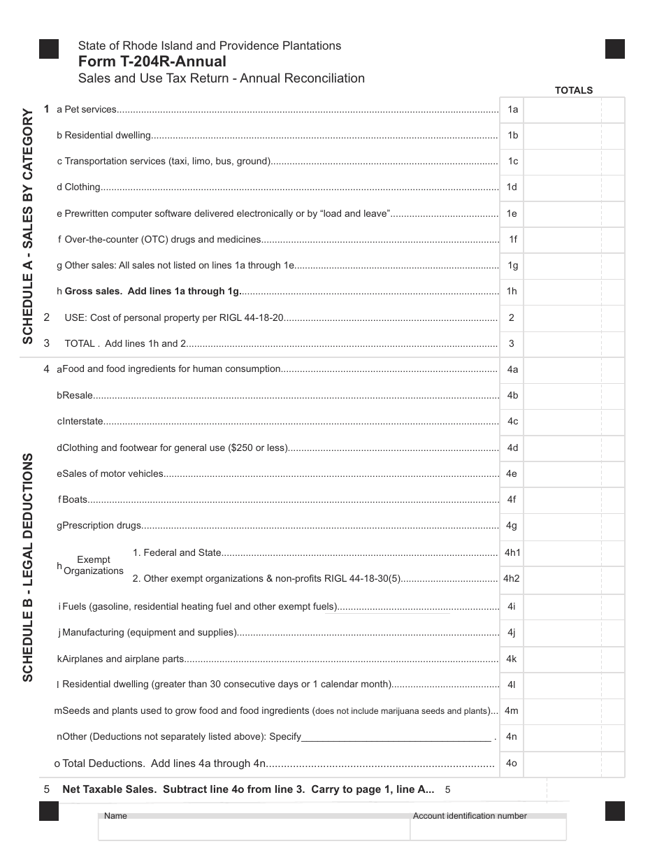 Form T-204R-Annual Sales and Use Tax Return - Annual Reconciliation - Rhode Island, Page 2