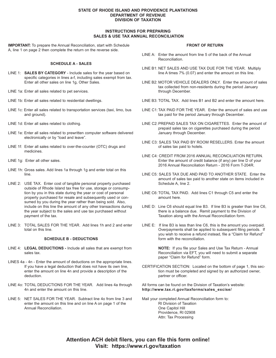 Form T-204R-Annual Sales and Use Tax Return - Annual Reconciliation - Rhode Island, Page 3