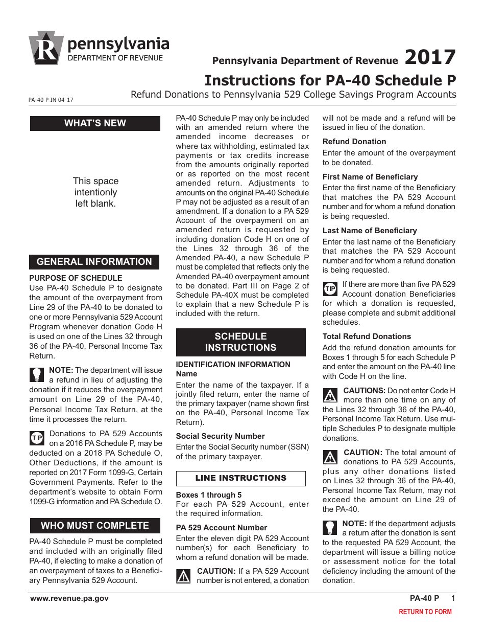 Form PA-40 Schedule P Refund Donations to Pennsylvania 529 College Savings Program Accounts - Pennsylvania, Page 3