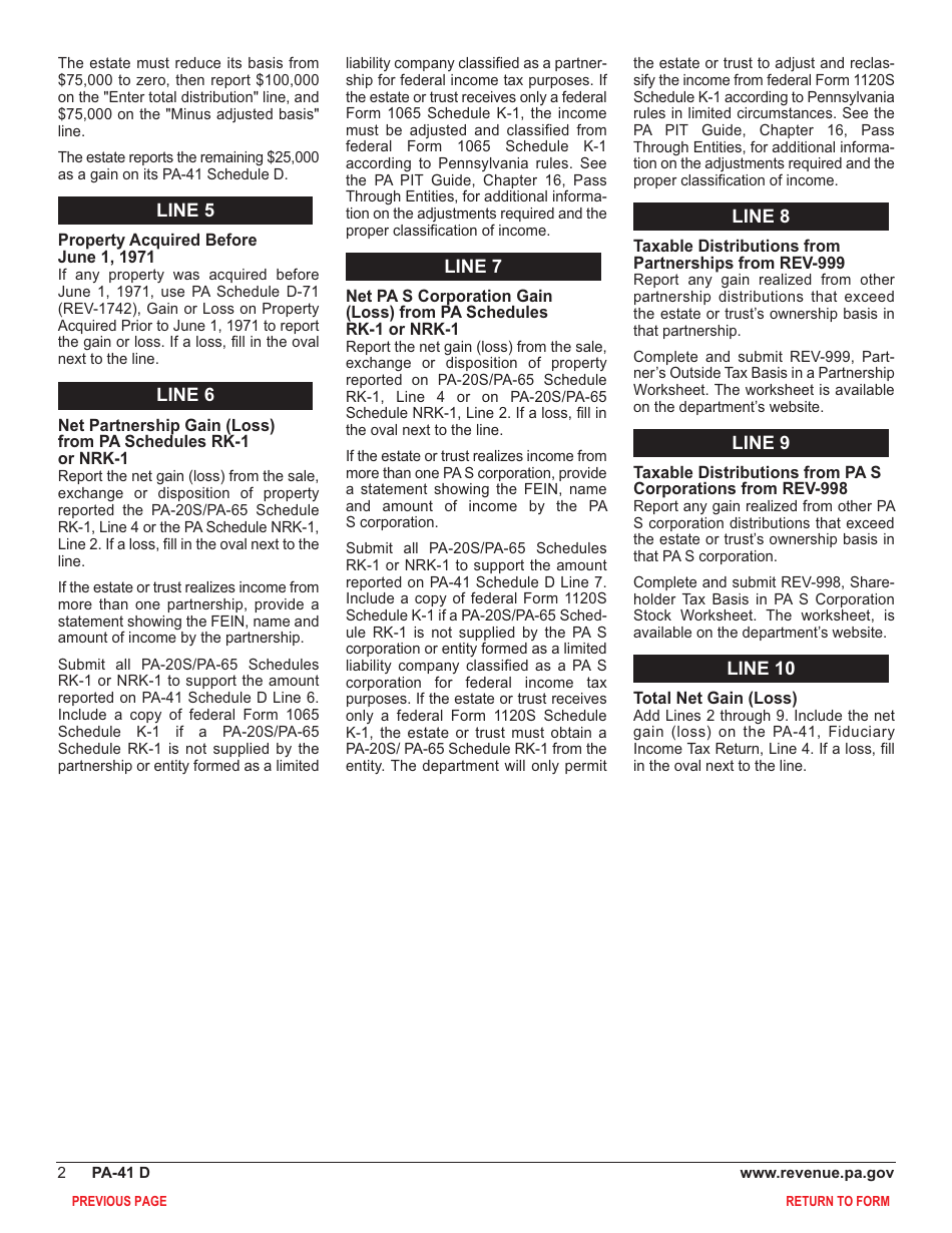 Form PA-41 Schedule D Sale, Exchange or Disposition of Property - Pennsylvania, Page 4