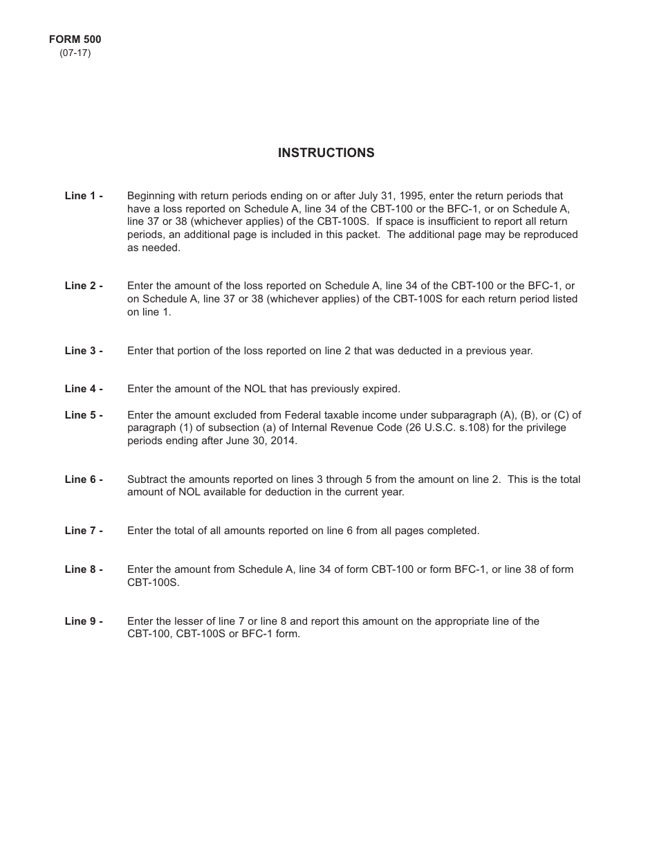 Form 500 Net Operating Loss Deduction - Corporation Business Tax - New Jersey, Page 5