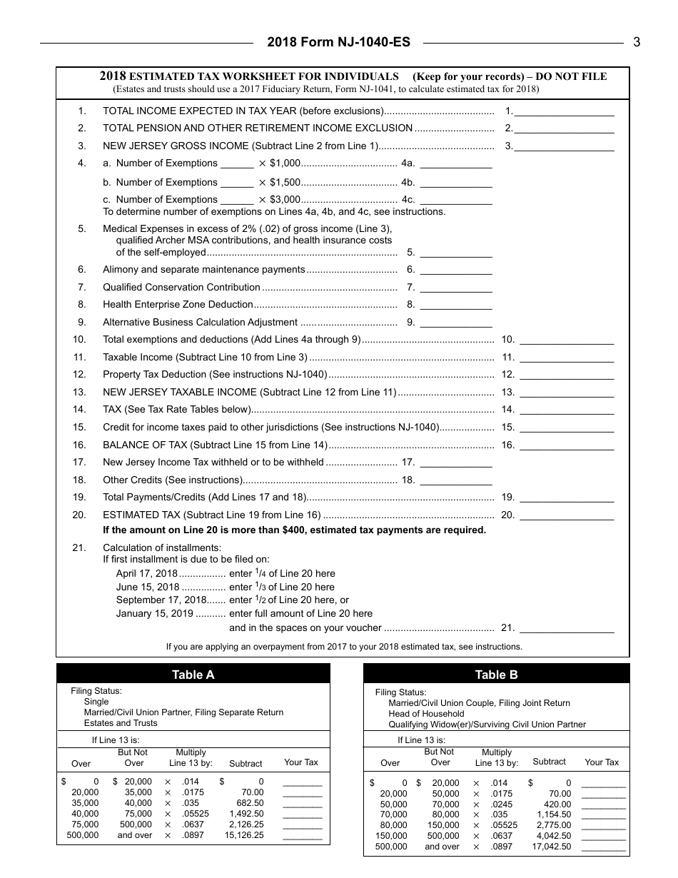 Download Instructions for Form NJ1040ES New Jersey Gross Tax