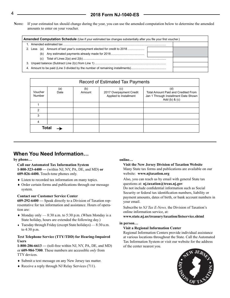 Download Instructions For Form Nj 1040 Es New Jersey Gross Income Tax