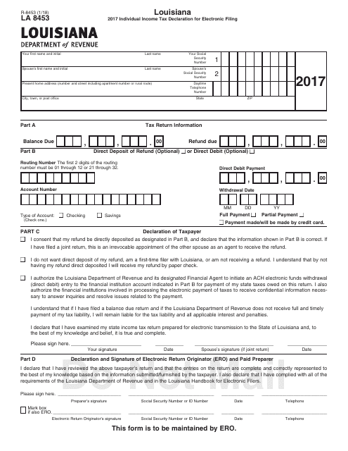 Form R-8453 2017 Printable Pdf