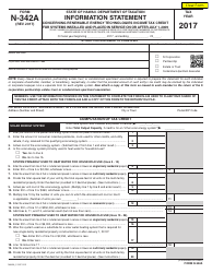Form N-342A Information Statement Concerning Renewable Energy Technologies Income Tax Credit for Systems Installed and Placed in Service on or After July 1, 2009 - Hawaii