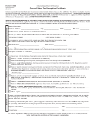 State Form 49065 (ST-105) &quot;General Sales Tax Exemption Certificate&quot; - Indiana