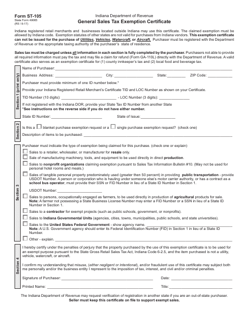 State Form 49065 (ST-105) Printable Pdf