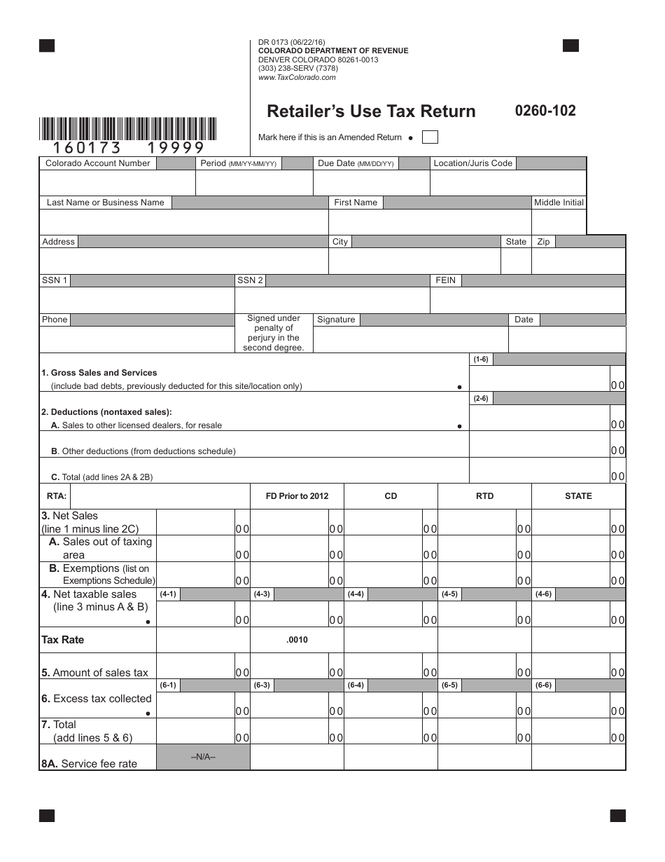 Form DR0173 Retailers Use Tax Return - Colorado, Page 3