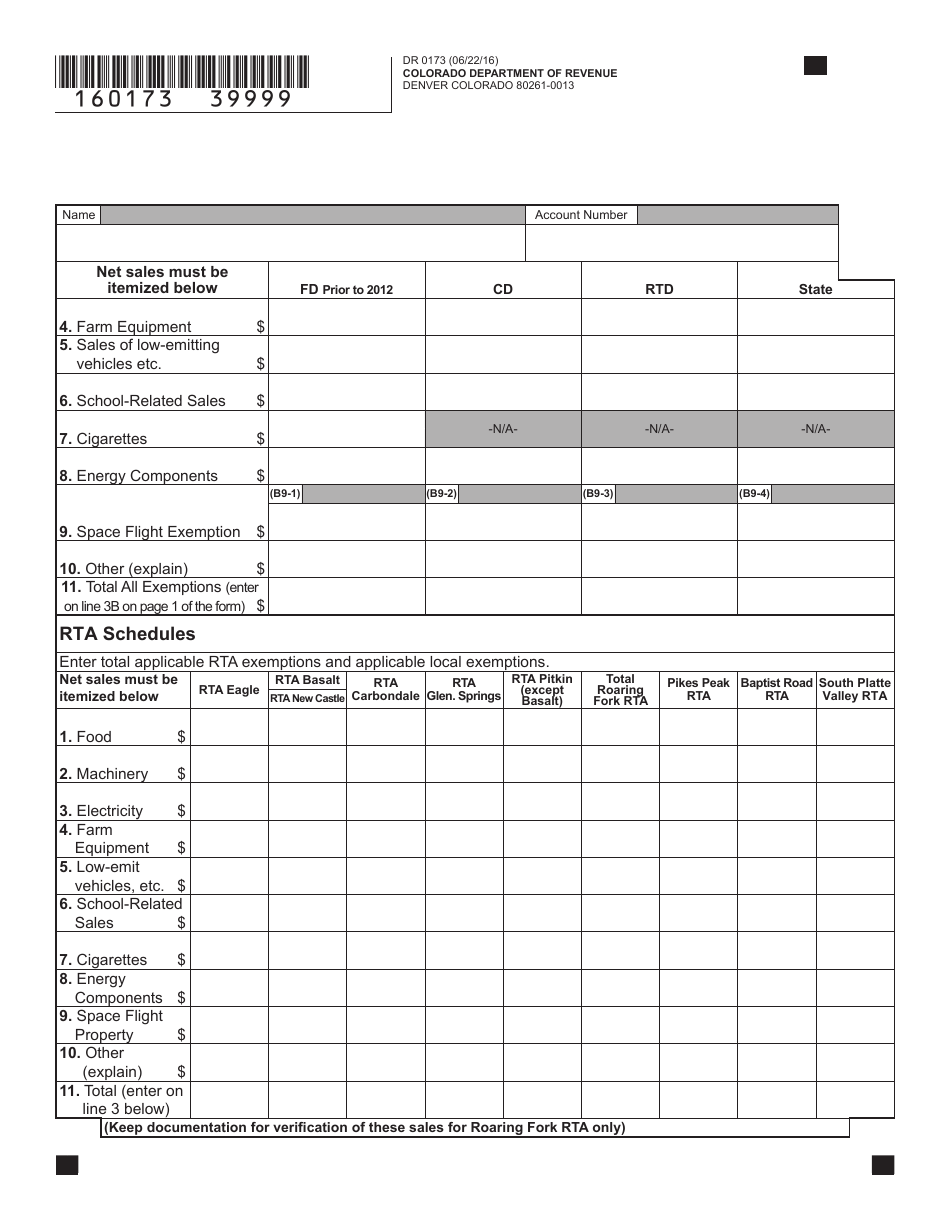 Form DR0173 Retailers Use Tax Return - Colorado, Page 5