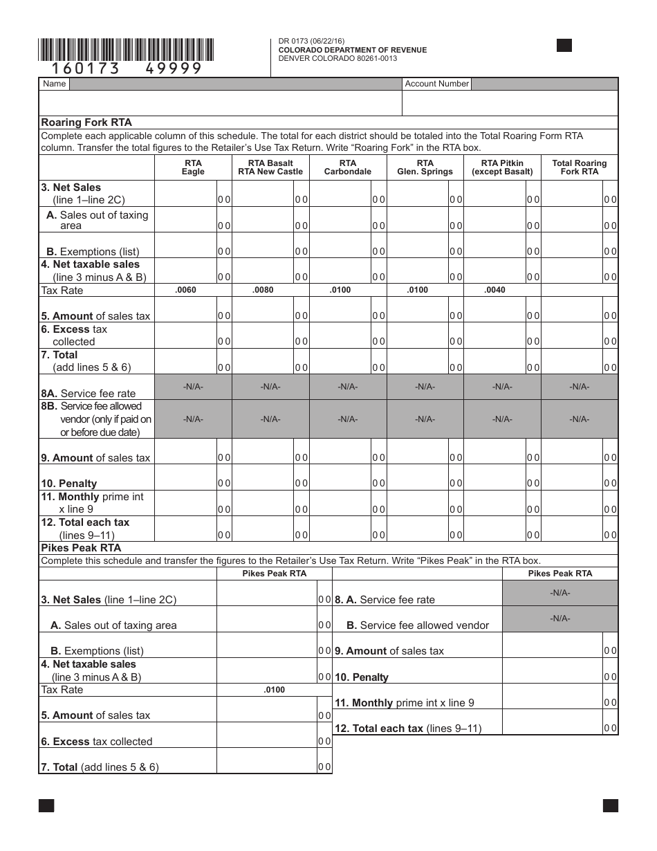 Form DR0173 Retailers Use Tax Return - Colorado, Page 6
