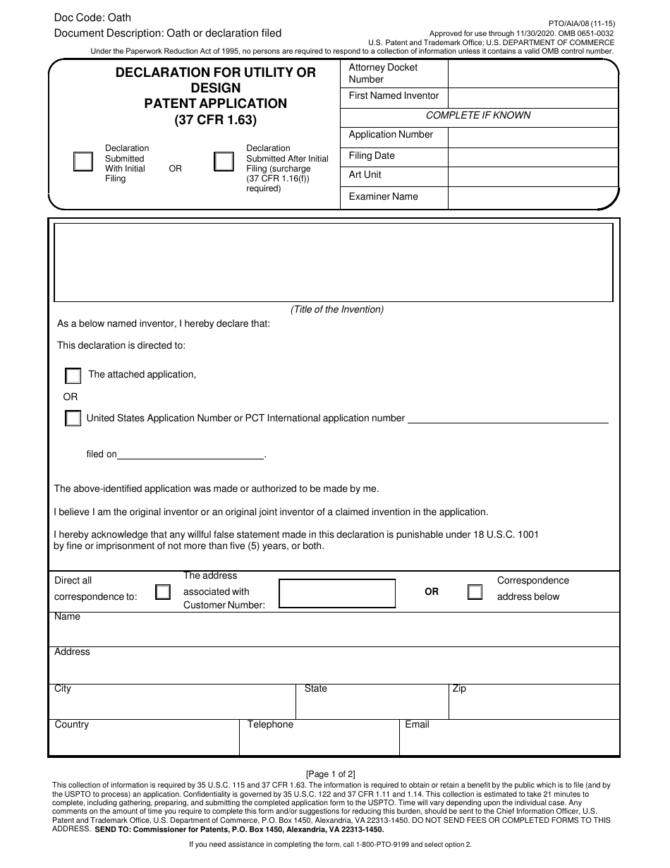 Form PTO/AIA/08 - Fill Out, Sign Online and Download Fillable PDF ...