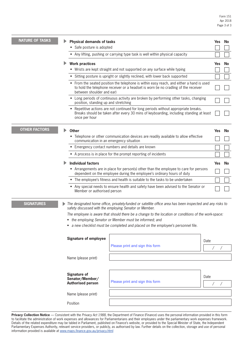 Form 151 Work Health and Safety Checklist - Working From Home or From a Privately-Funded or Satellite Office - Australia, Page 3
