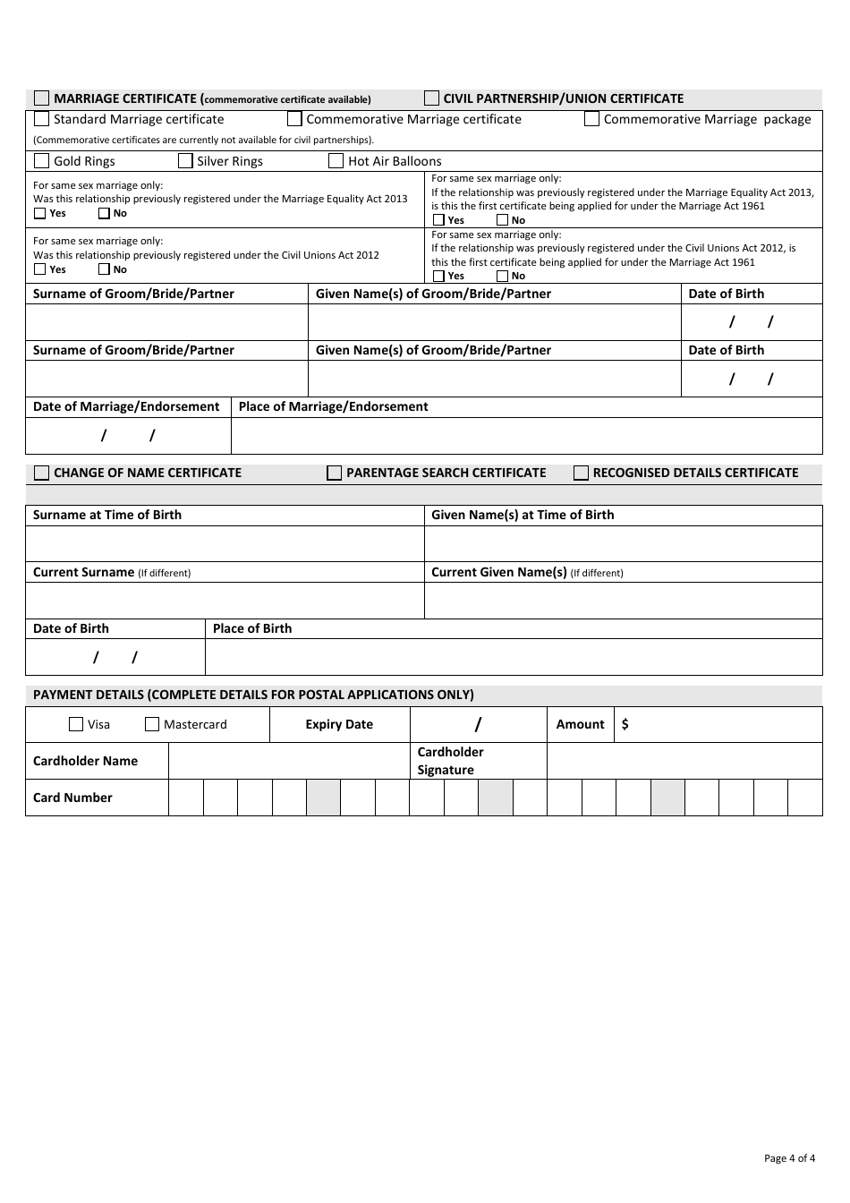 Form 208 Application for Certificate - Canberra, Australian Capital Territory, Australia, Page 4