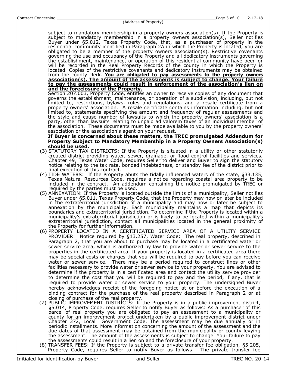 TREC Form 20-14 One to Four Family Residential Contract (Resale) - Texas, Page 3