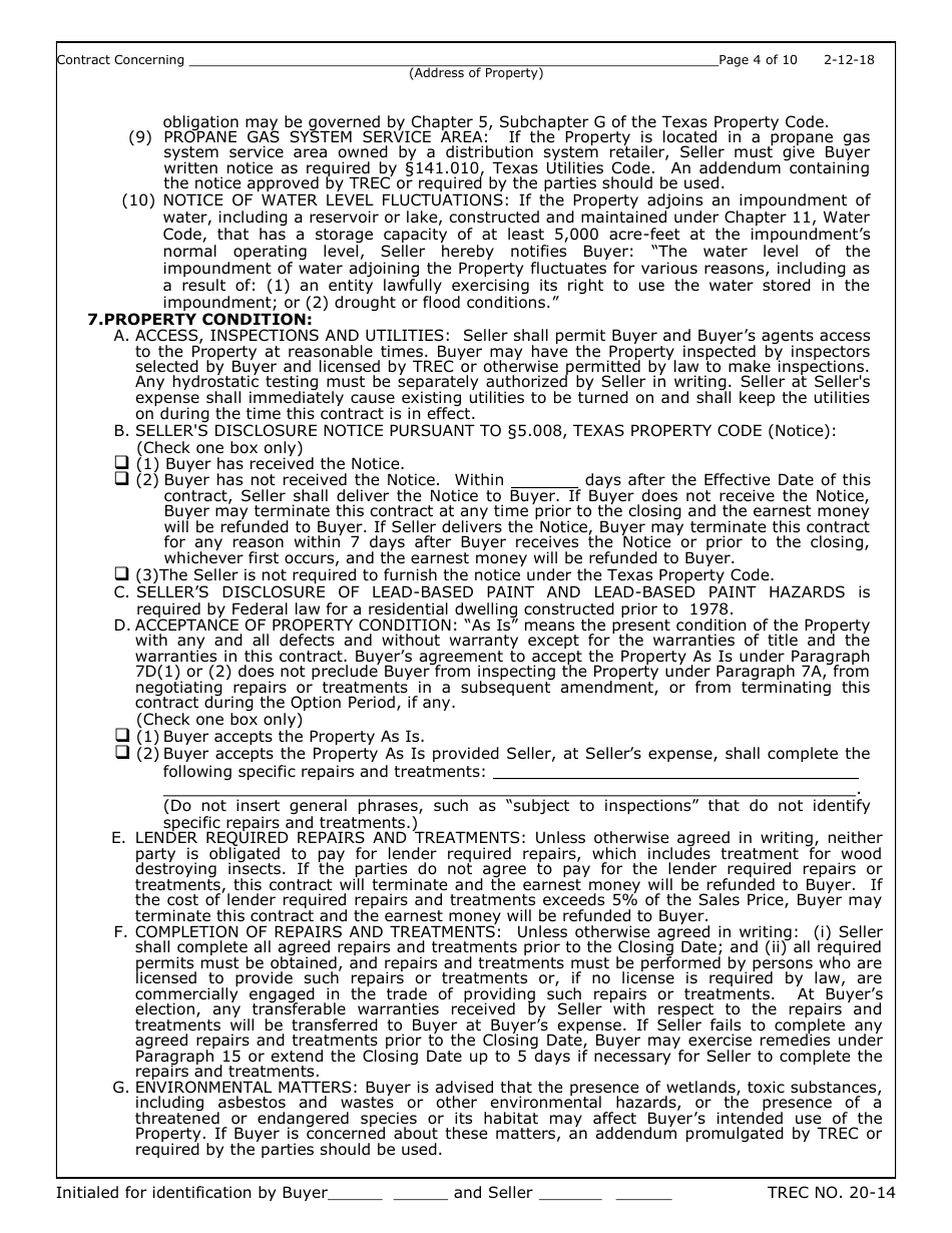 TREC Form 20-14 One to Four Family Residential Contract (Resale) - Texas, Page 4