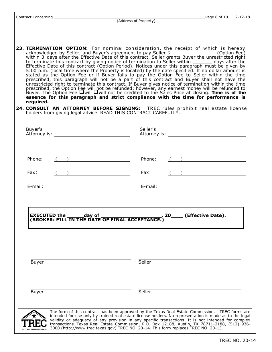 TREC Form 20-14 One to Four Family Residential Contract (Resale) - Texas, Page 8