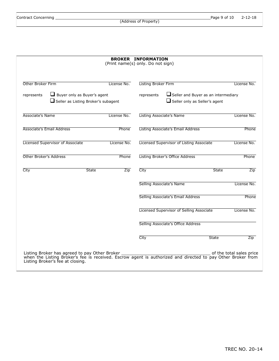 TREC Form 20-14 One to Four Family Residential Contract (Resale) - Texas, Page 9