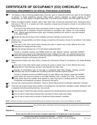 Certificate of Occupancy (Co) Checklist - City of Dallas, Texas, Page 2