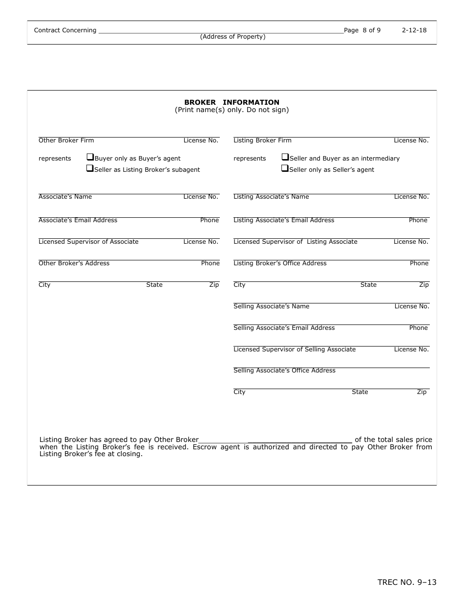 TREC Form 9-13 - Fill Out, Sign Online and Download Fillable PDF, Texas ...