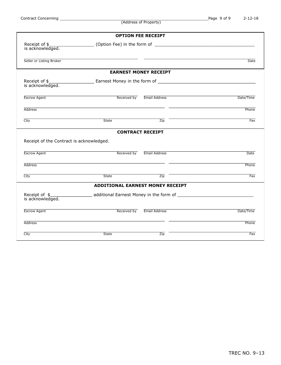 TREC Form 9-13 - Fill Out, Sign Online and Download Fillable PDF, Texas ...