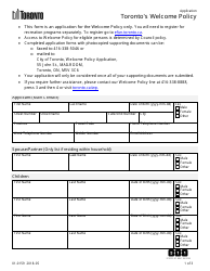 Document preview: Form 01-0159 Toronto's Welcome Policy Application - City of Toronto, Ontario, Canada