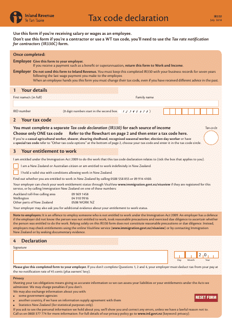 Form IR330  Printable Pdf