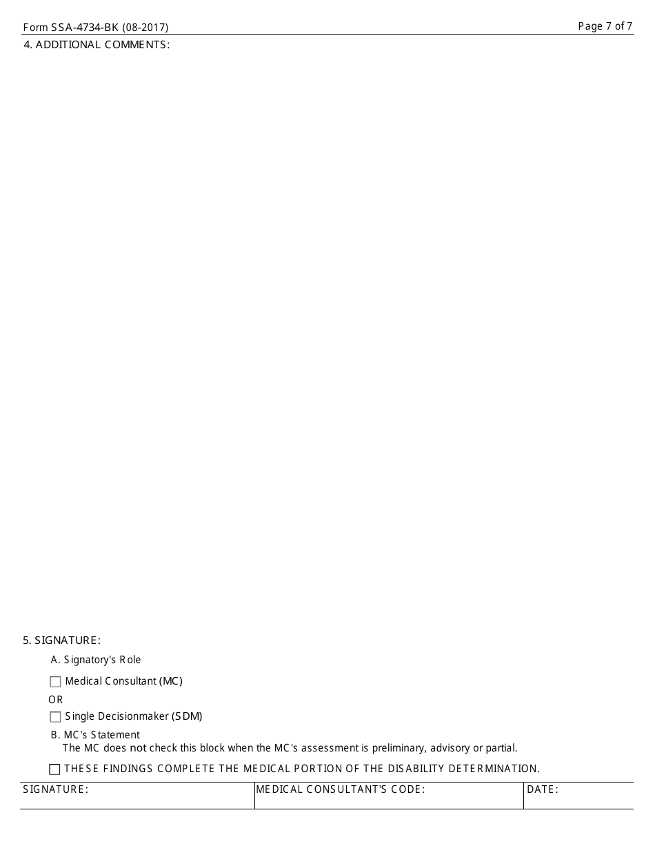 Form SSA-4734-BK Physical Residual Functional Capacity Assessment, Page 7