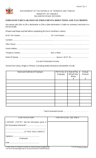 Printable Td1 Form