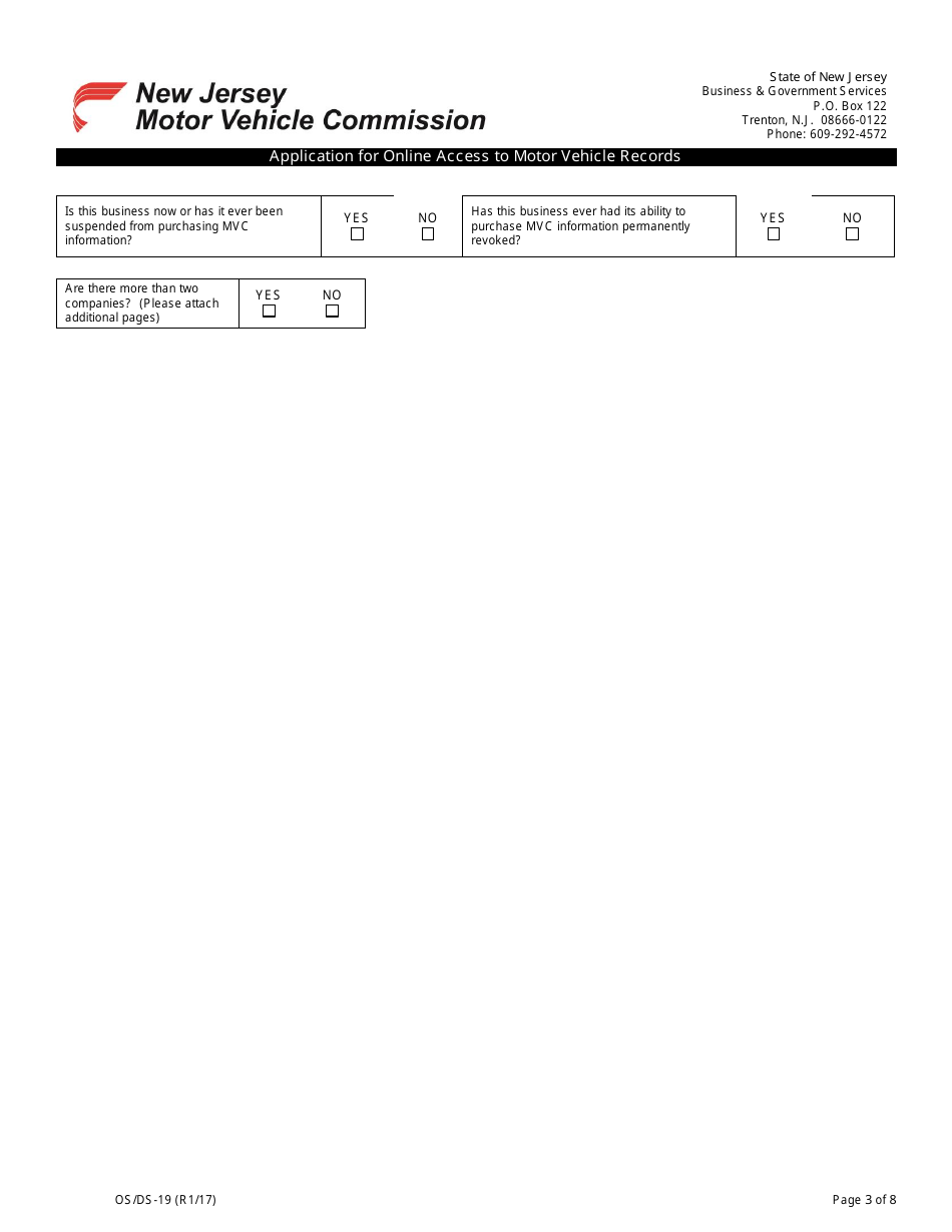 Form OS / DS-19 Application for Online Access to Motor Vehicle Records - New Jersey, Page 3