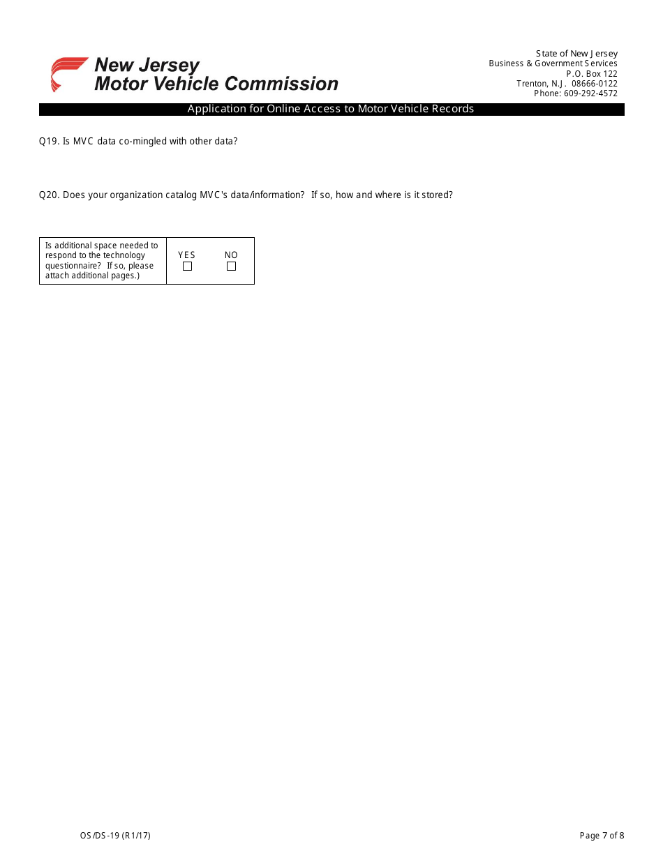 Form OS / DS-19 Application for Online Access to Motor Vehicle Records - New Jersey, Page 7