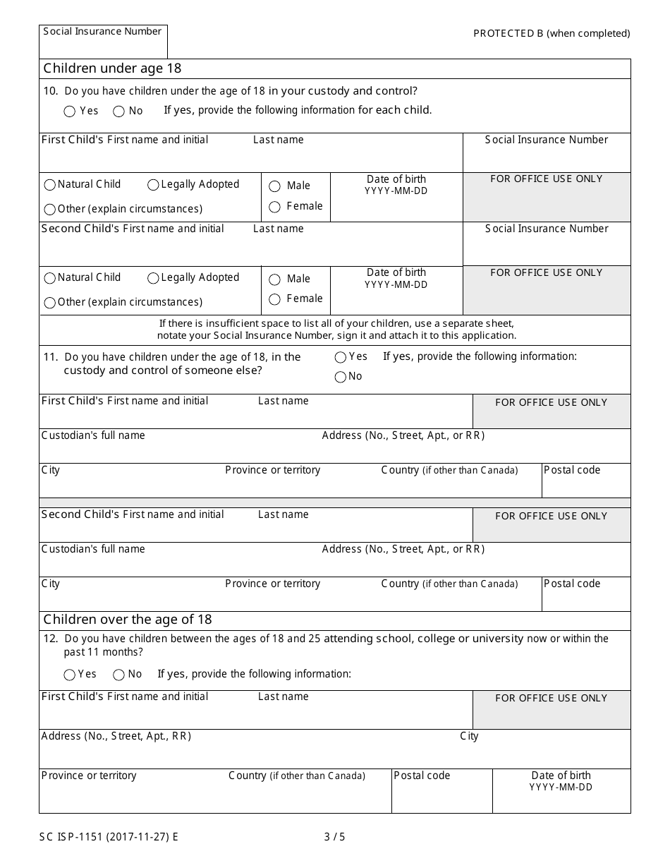 Form SC ISP-1151 Application for Disability Benefits Canada Pension Plan - Canada, Page 3