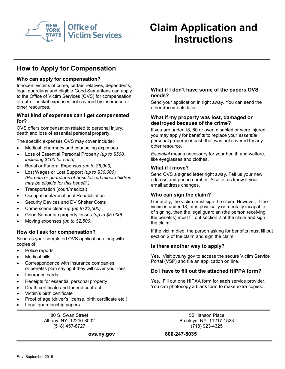 Application for Compensation - New York, Page 1