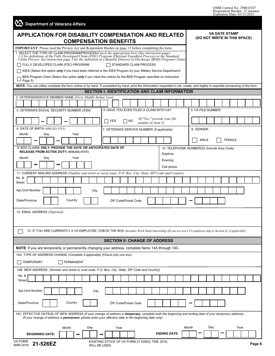 VA Form 21-526EZ - Fill Out, Sign Online and Download Fillable PDF ...