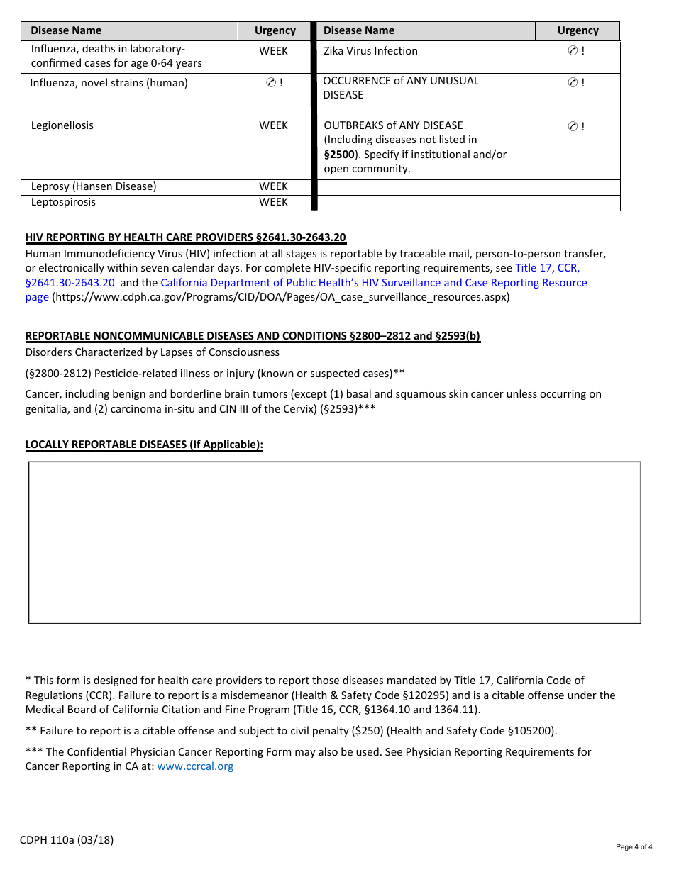 Form CDPH110a Confidential Morbidity Report - California, Page 4