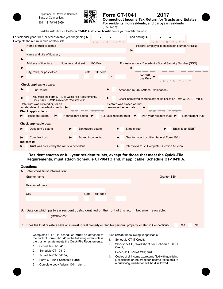 Form CT-1041 Connecticut Income Tax Return for Trusts and Estates for Residents, Nonresidents, and Part-Year Residents - Connecticut, Page 1