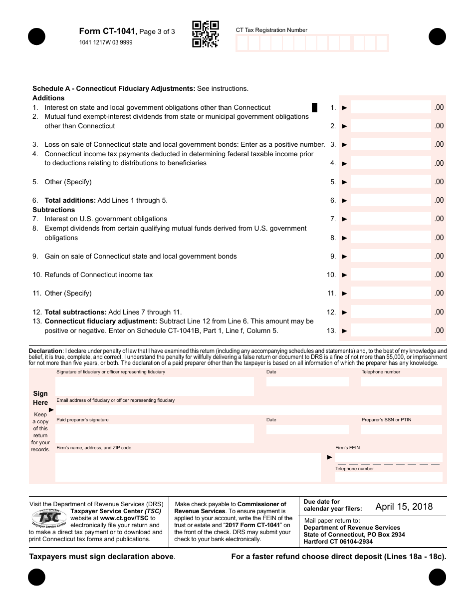 Form CT-1041 Connecticut Income Tax Return for Trusts and Estates for Residents, Nonresidents, and Part-Year Residents - Connecticut, Page 3