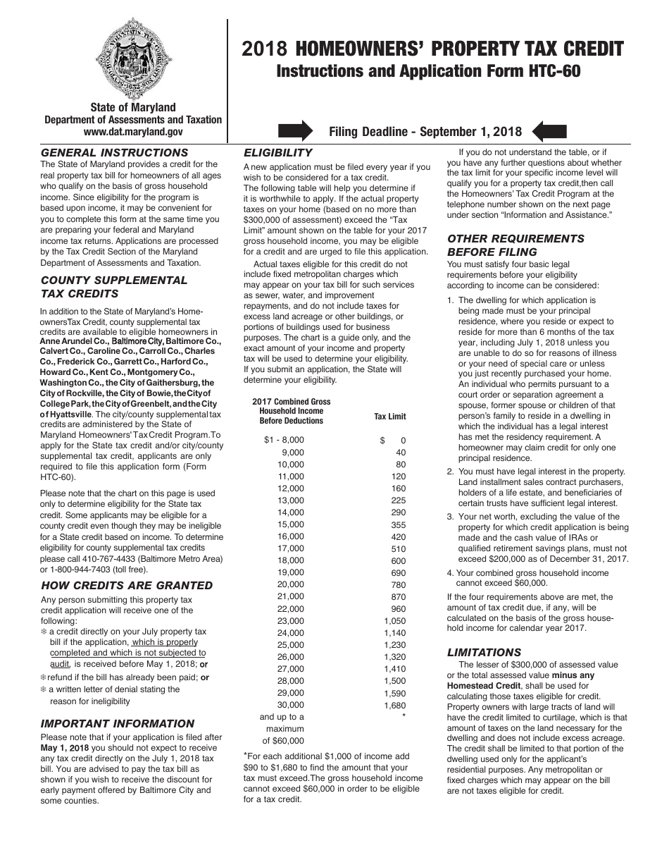 Form HTC-60 Homeowners Property Tax Credit Application - Maryland, Page 2