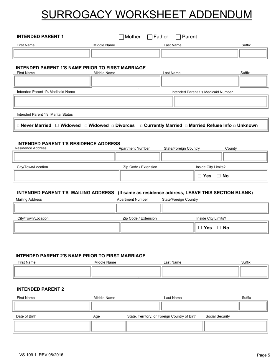 Form VS-109.1 Parents Worksheet for Childs Birth Certificate - Texas, Page 5