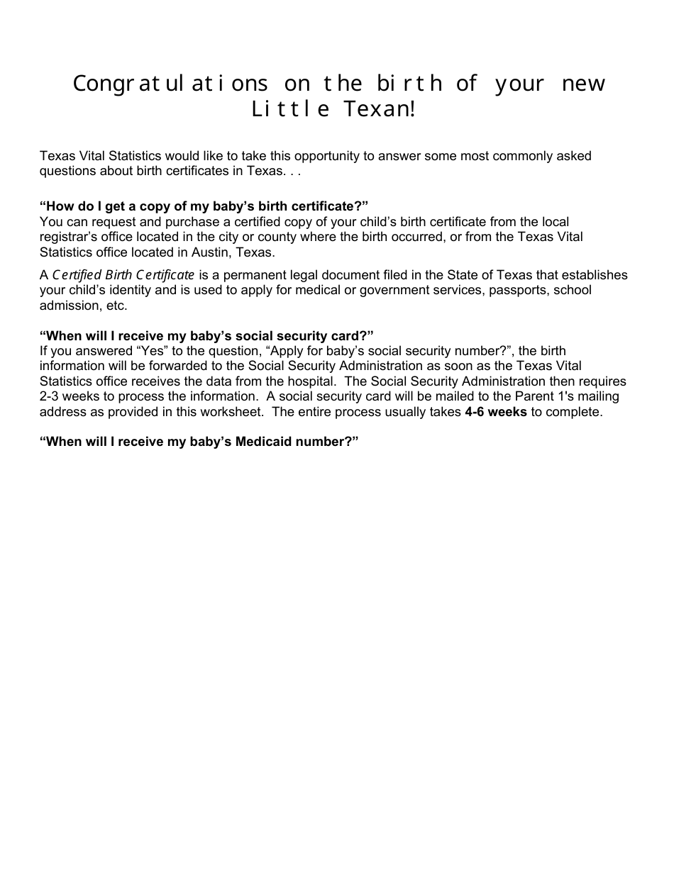 Form VS-109.1 Parents Worksheet for Childs Birth Certificate - Texas, Page 6