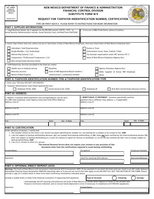 Form W-9 Request for Taxpayer Indentification Number, Certification - New Mexico