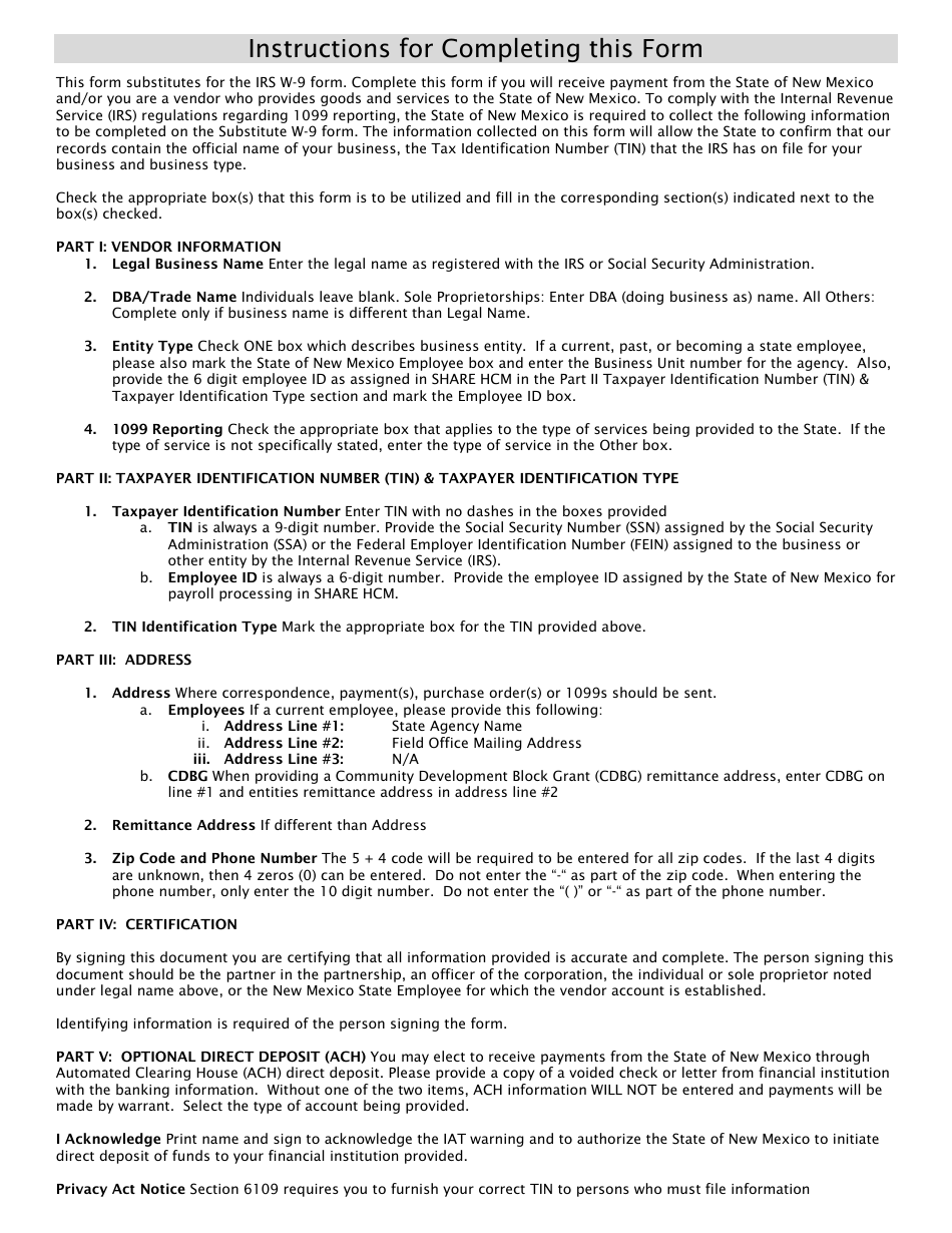 Form W-9 Request for Taxpayer Indentification Number, Certification - New Mexico, Page 2
