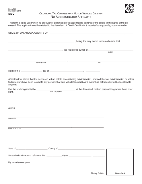 OTC Form 798  Printable Pdf