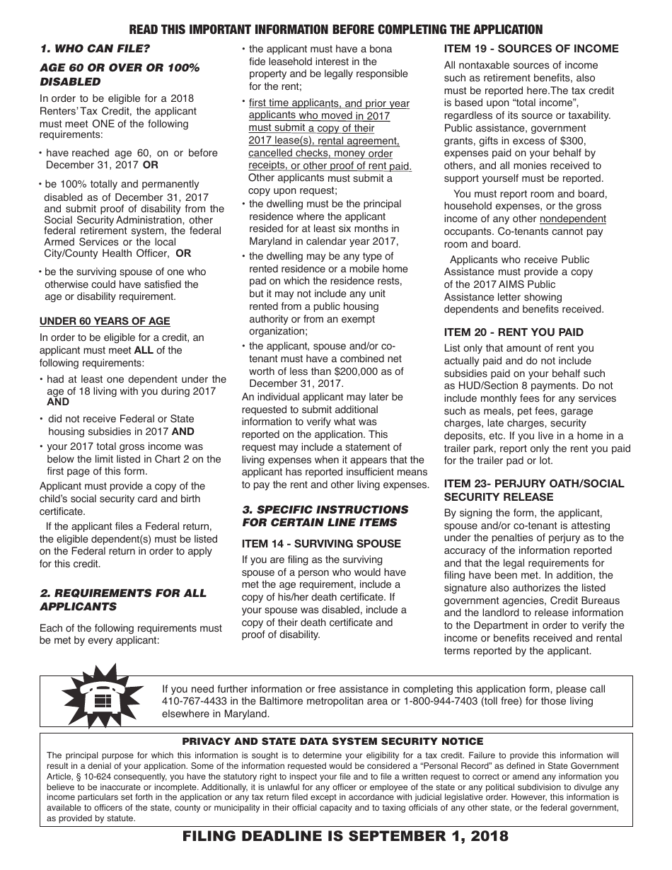 Form RTC-60 Renters Tax Credit Application - Maryland, Page 3