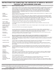 Form CMS-849 Certificate of Medical Necessity &quot; Seat Lift Mechanisms, Page 2