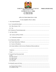 Form 22 &quot;Kenyan Visa Application Form - Embassy of the Republic of Kenya&quot; - Washington, D.C.