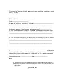 Form 22 Kenyan Visa Application Form - Embassy of the Republic of Kenya - Washington, D.C., Page 2