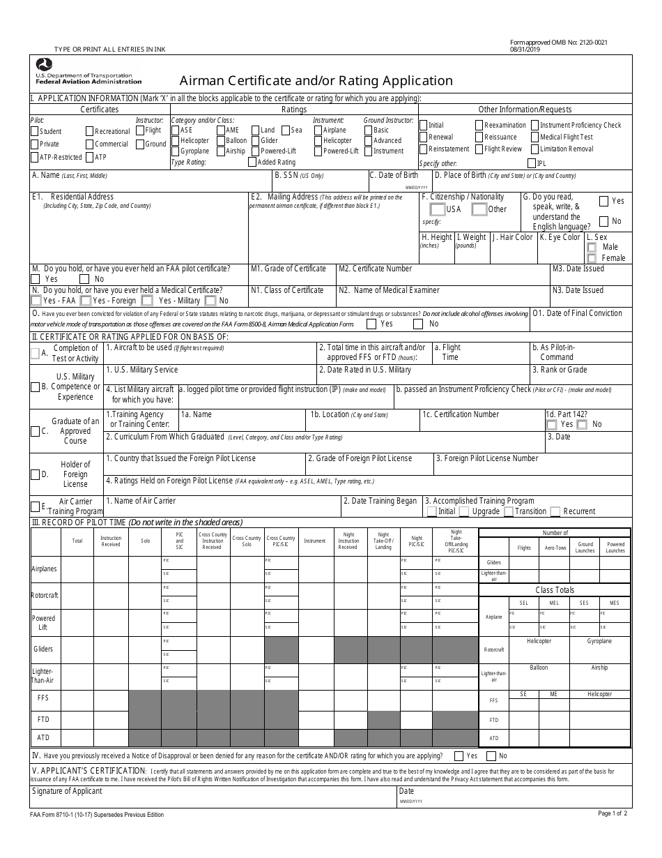 FAA Form 8710-1 Airman Certificate and / or Rating Application, Page 5