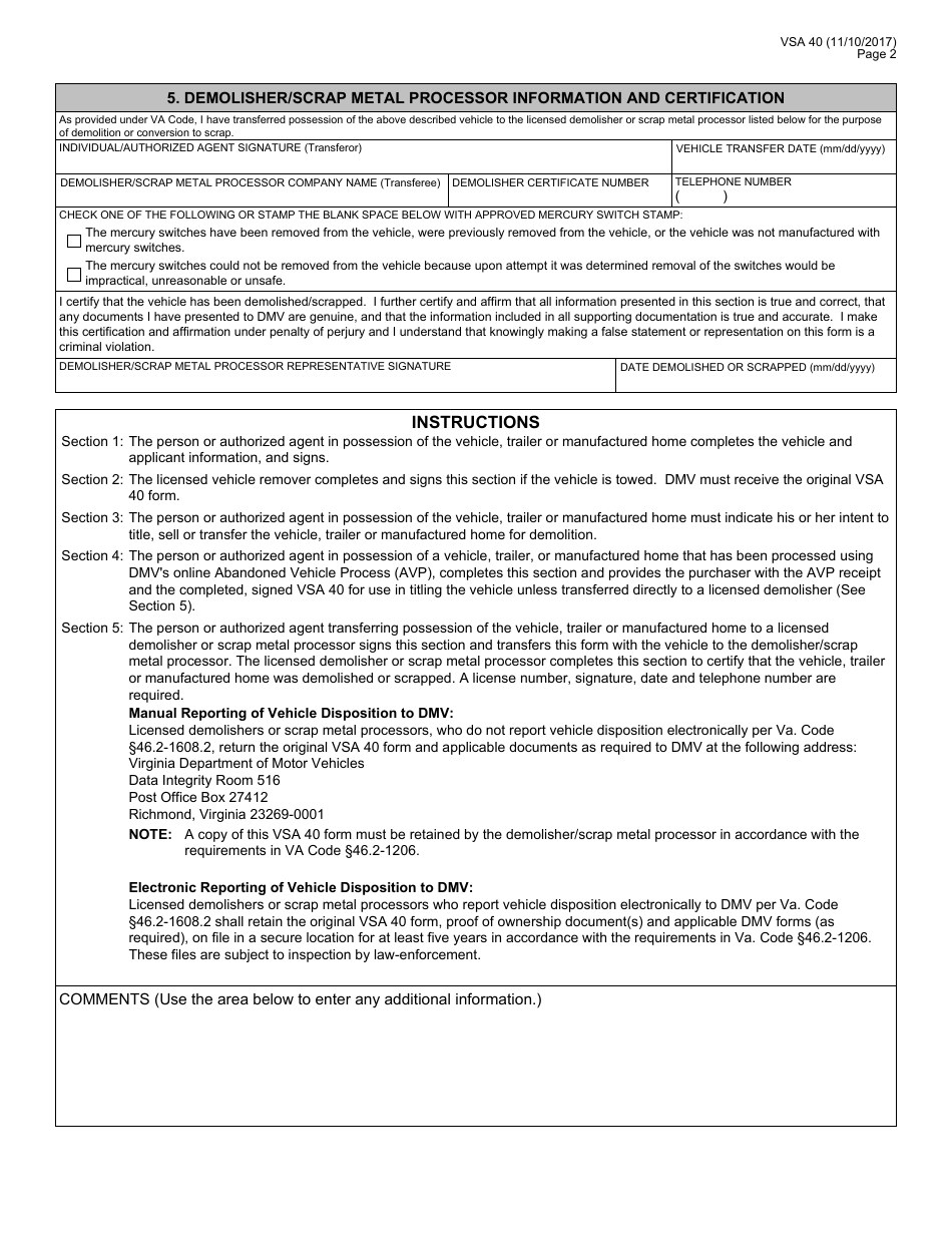 Form Vsa40 Fill Out Sign Online And Download Fillable Pdf Virginia Templateroller 0846