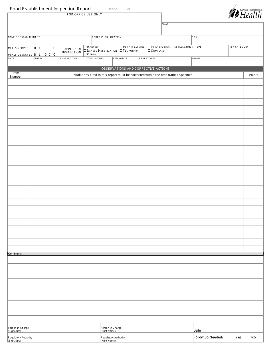 Food Establishment Inspection Report - Washington, Page 3
